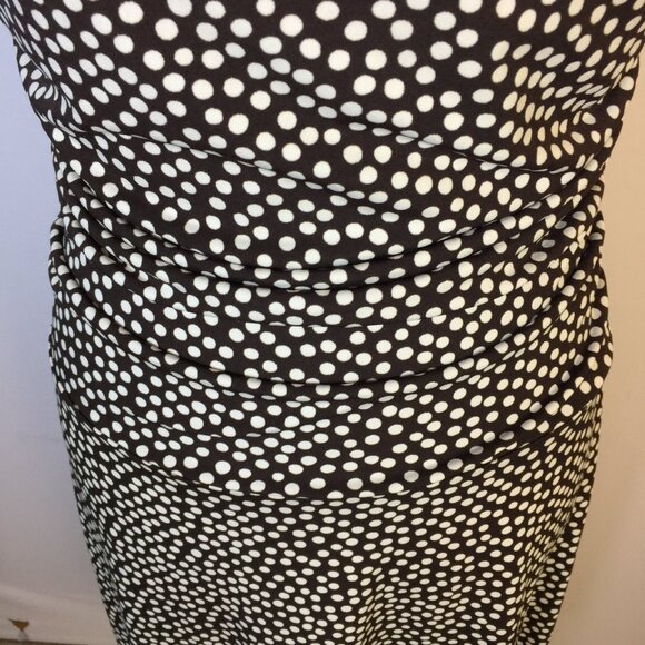 En Focus Studio Midi Dress Sz 10 Womans Brown White Polka Dot Ruched Cap Sleeve - Picture 6 of 12